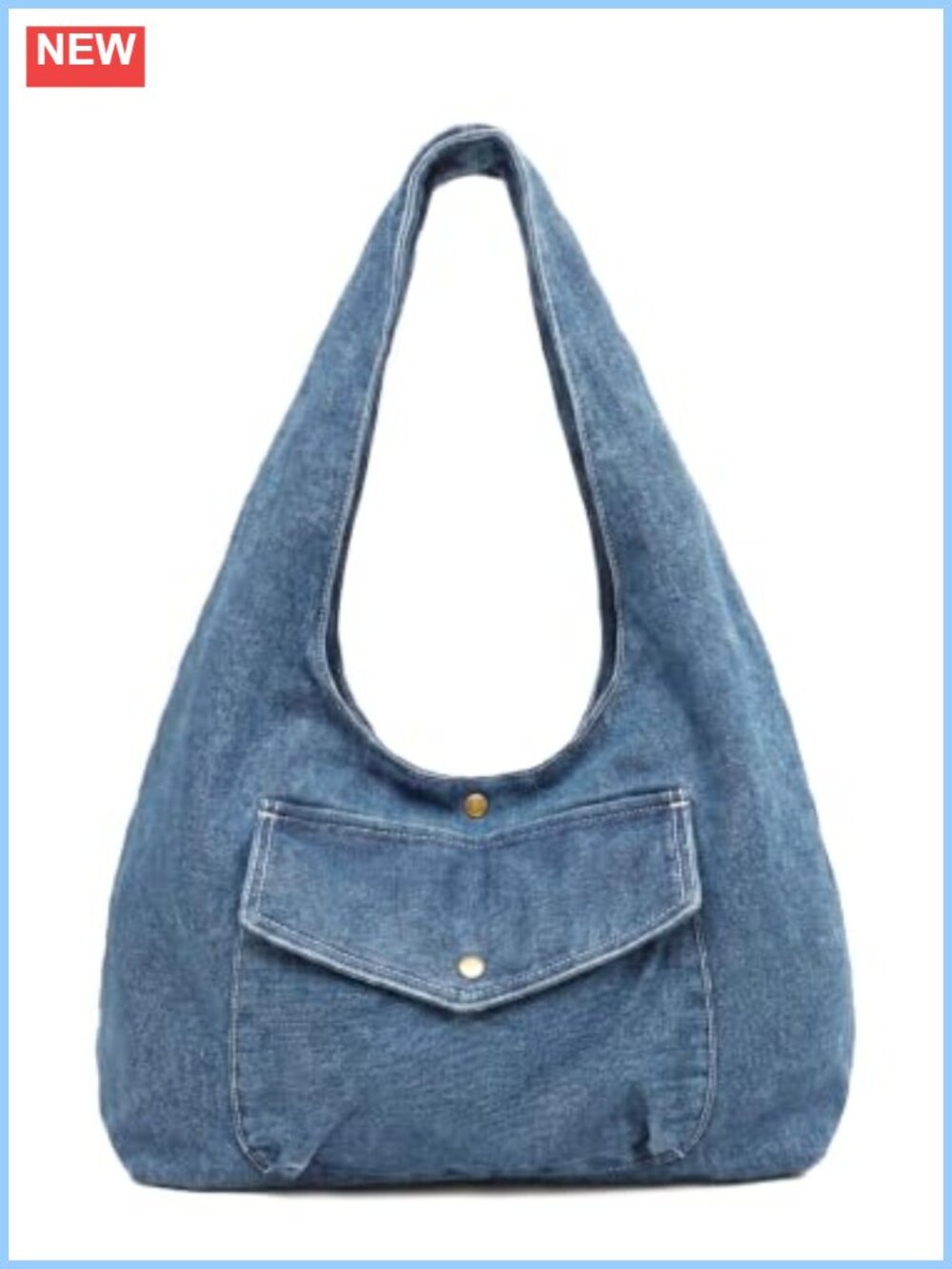 Denim Hobo Bag Large Capacity Reversible Canvas Tote Shoulder Purse